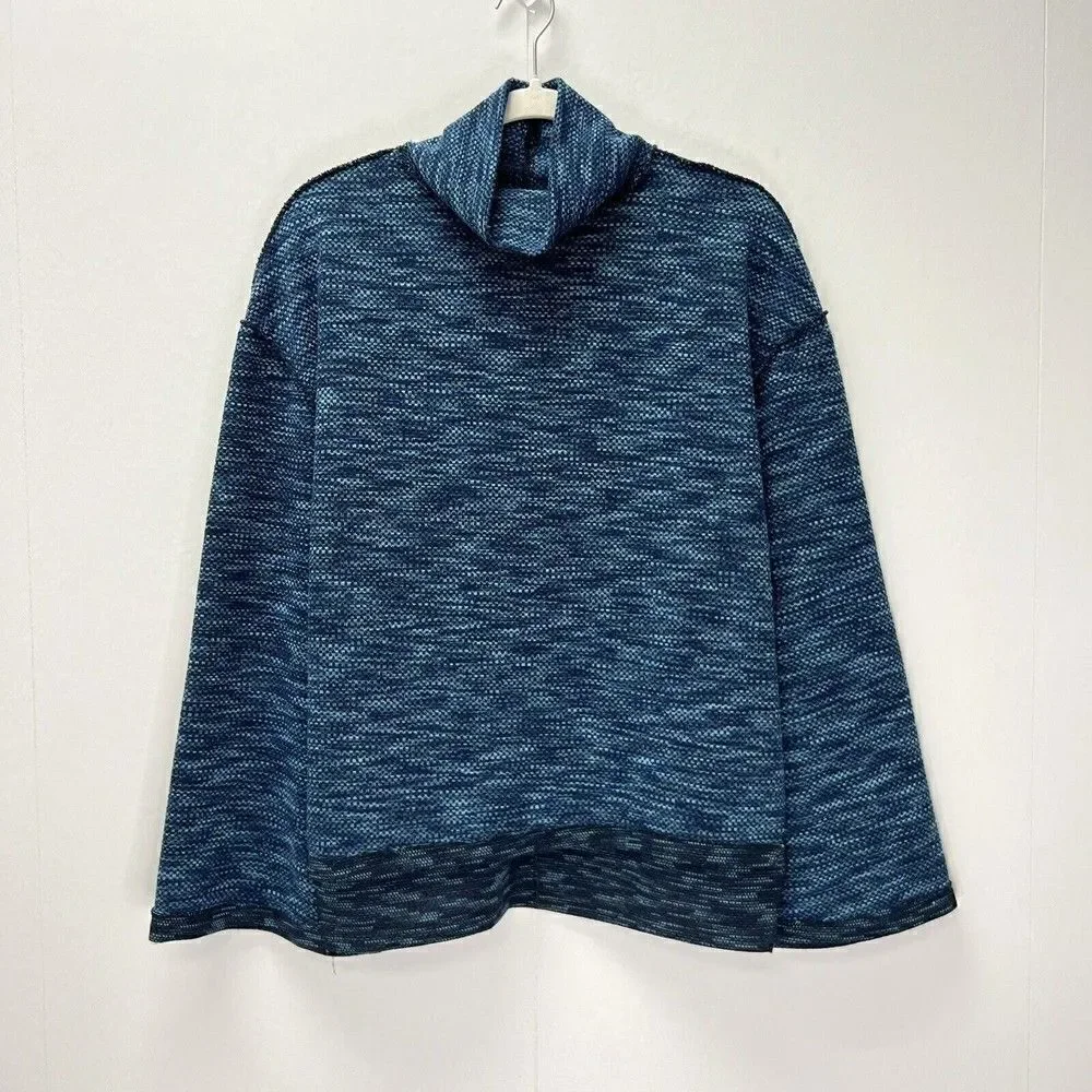 We The Free Free People Sunny Days Blue Kimono Sleeve Mock Neck Sweater M - Picture 2 of 11